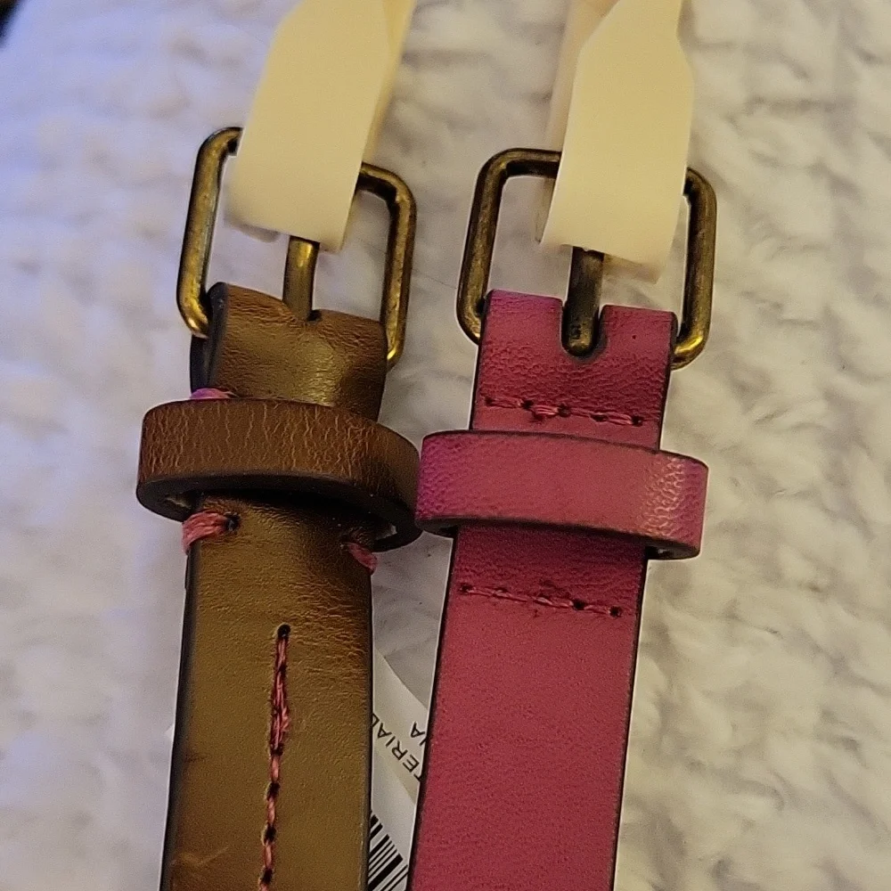 Sonoma 2 for1 belt set solid rose pink brown w/pink stitch 3/4